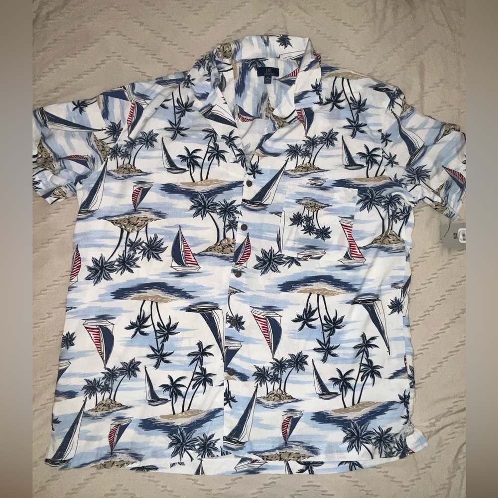 George Nautical Print Shirt with Blue and Red Accents